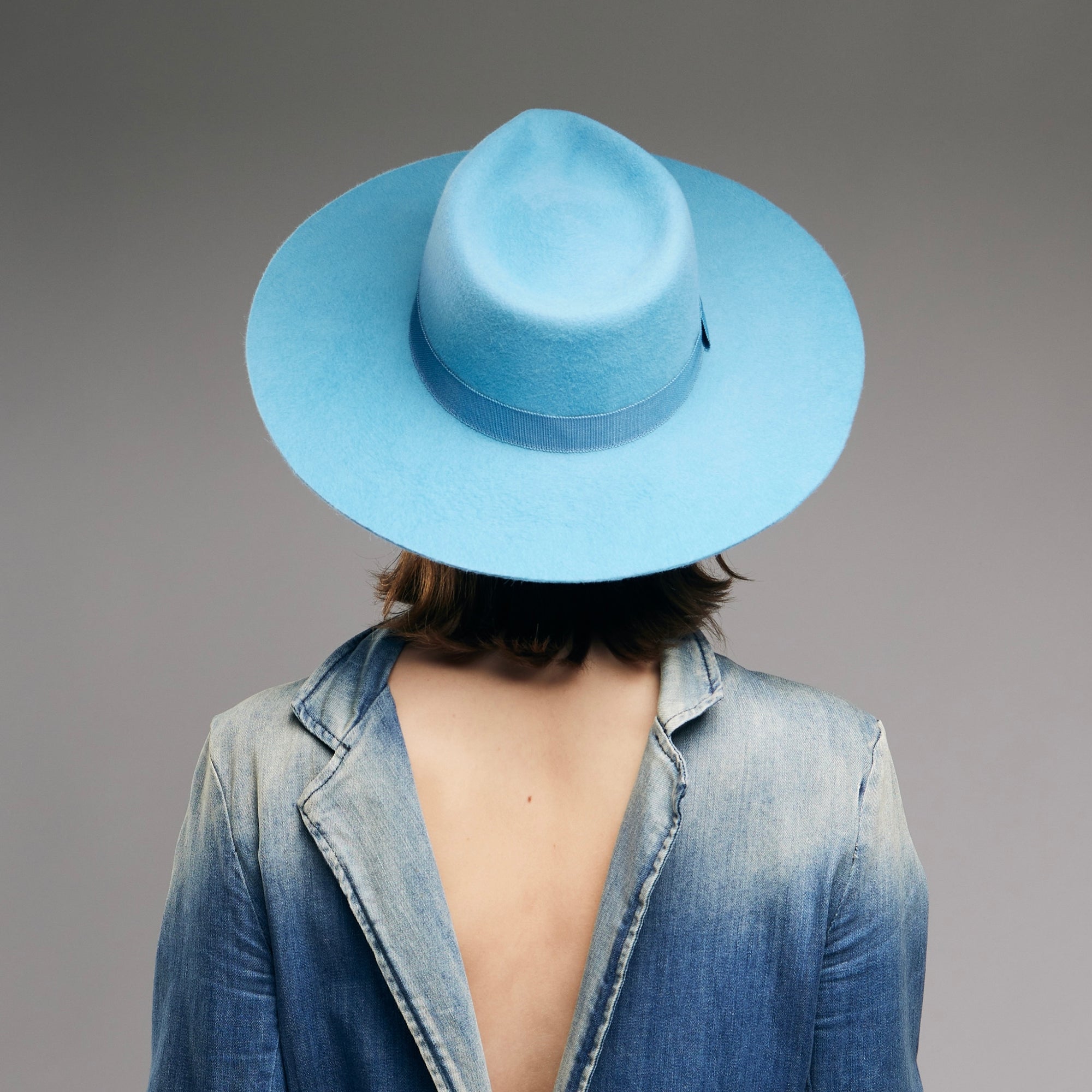 Fedora aus Haarfilz in Türkis und Blau