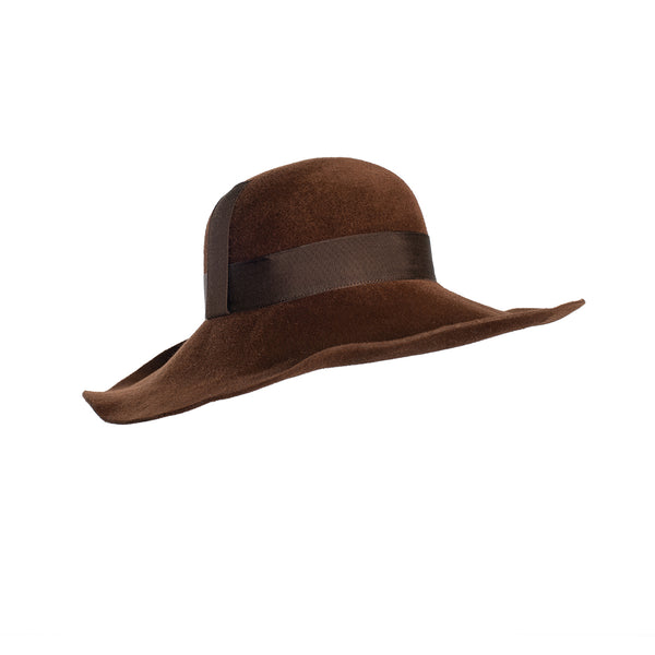 Fedora aus Haarfilz und Federn in Dunkelbaun