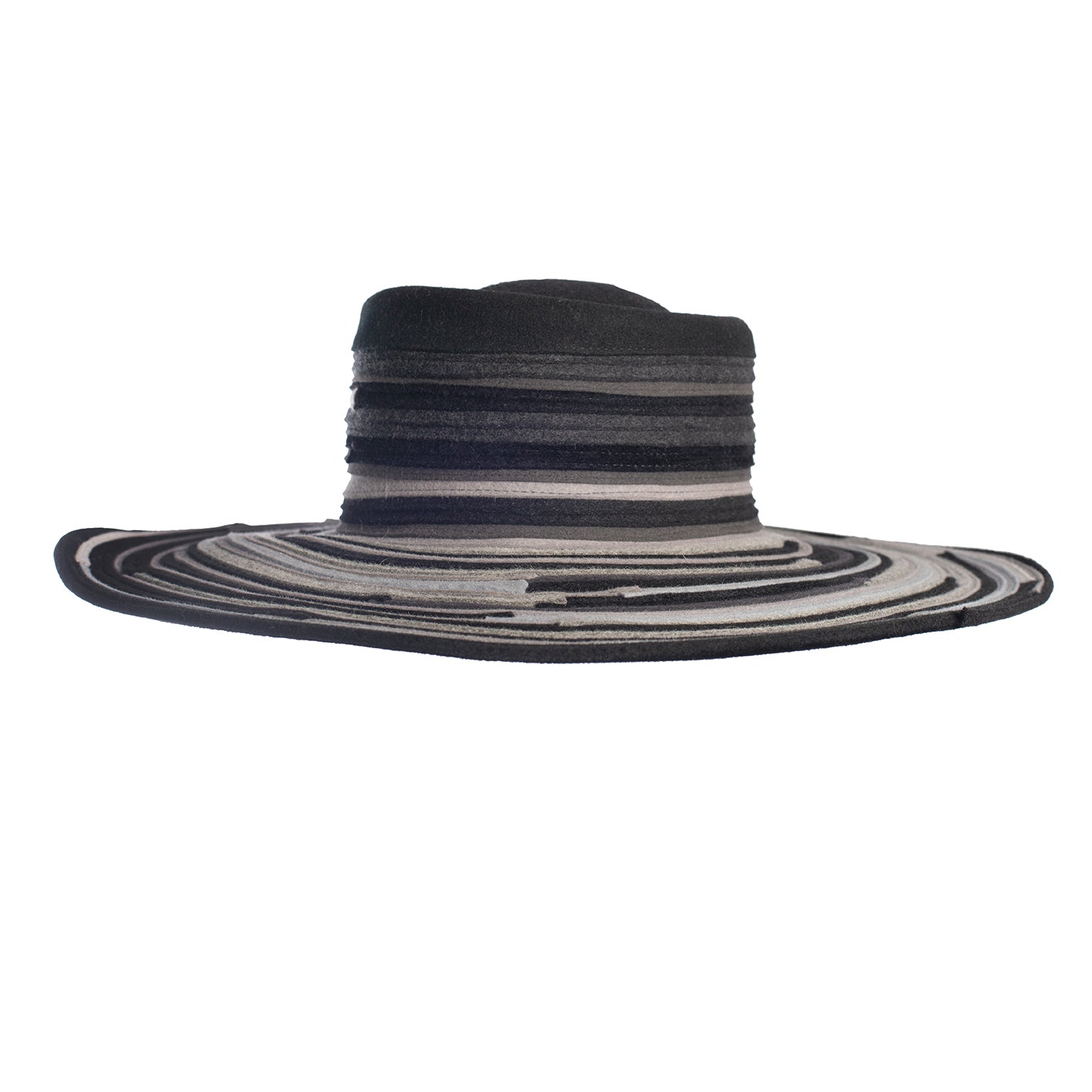 Fedora aus Haarfilzstreifen in Schwarz-Grau