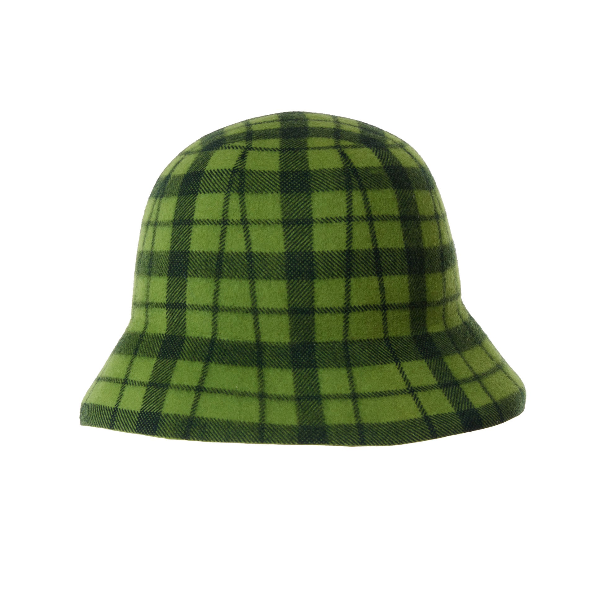 Cloche aus Wollfilz in Grün Karo
