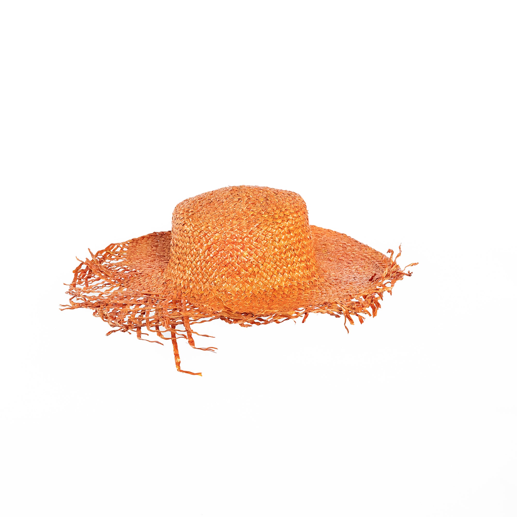 Sombrero aus Reisstroh in Orange mit gefranster Krempe