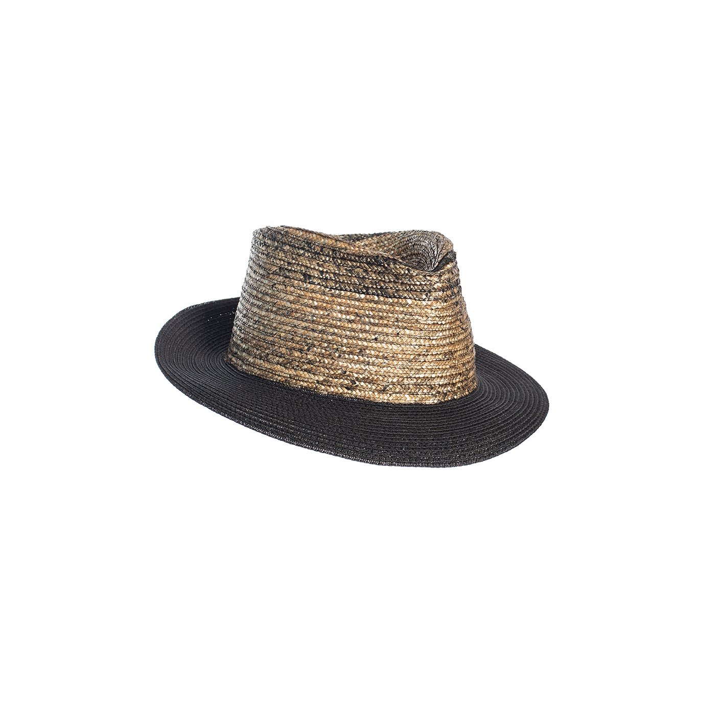 Fedora aus handgefärbter Weizenstroh und schwarzer hutkrempe
