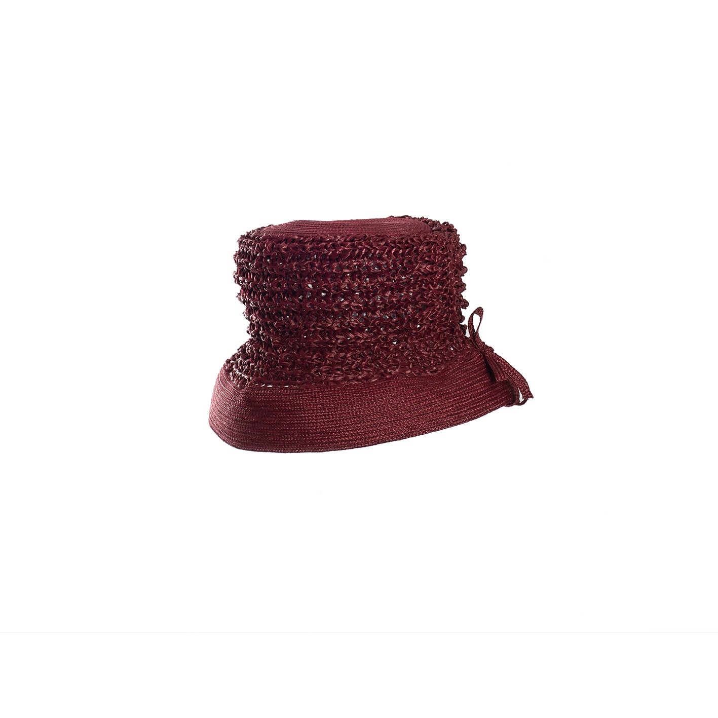Bucket Hat aus Raffiabast in weinrot