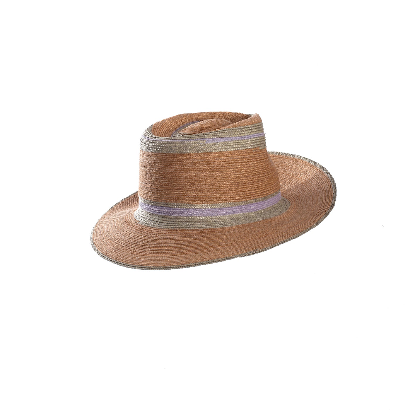 Fedora aus feiner Sisolborte in rostbraun mit grauen und lila Streifen
