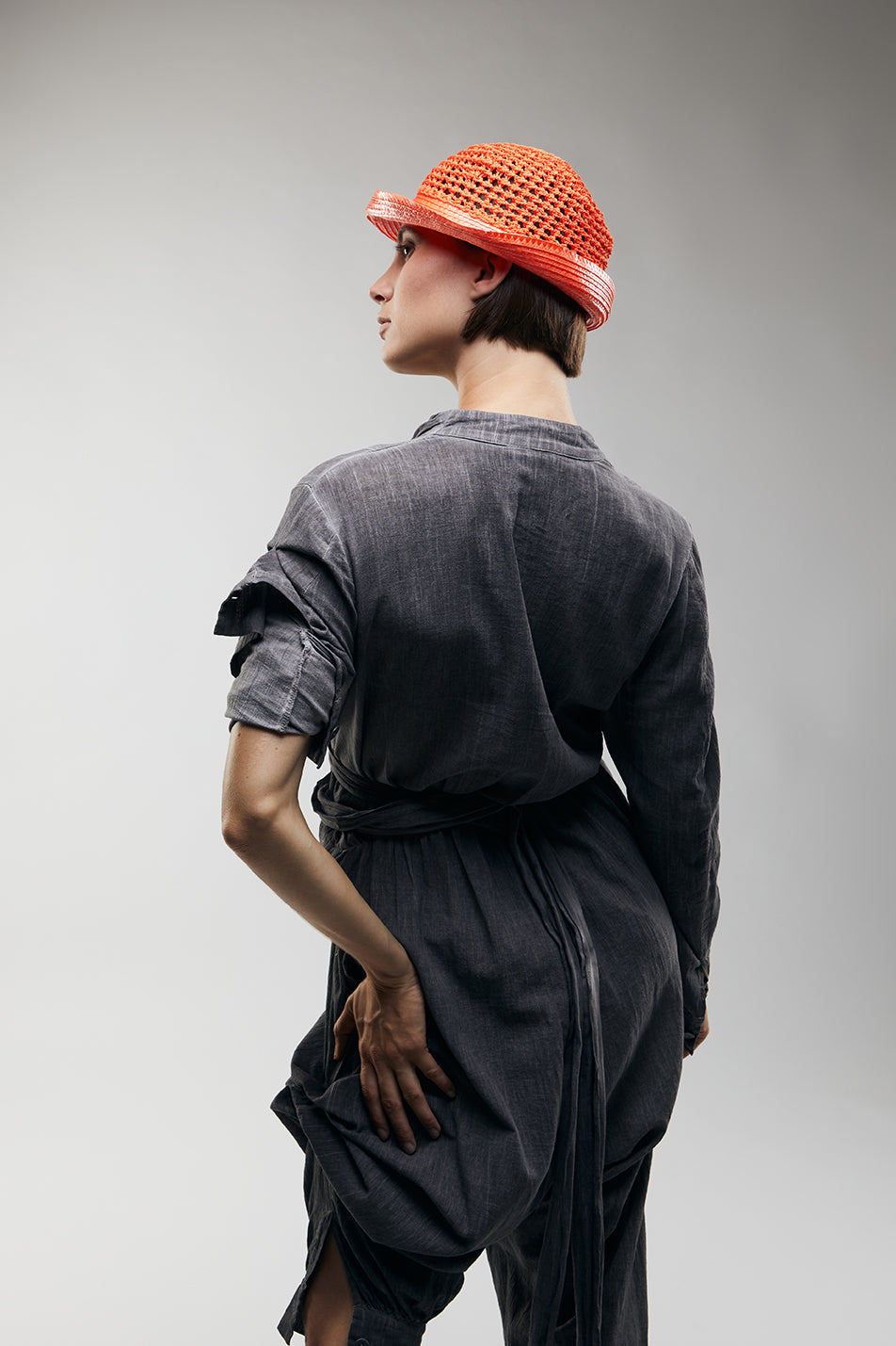 Bucket Hat aus Baumwolle und Lackborte in Orange – Ansicht 2