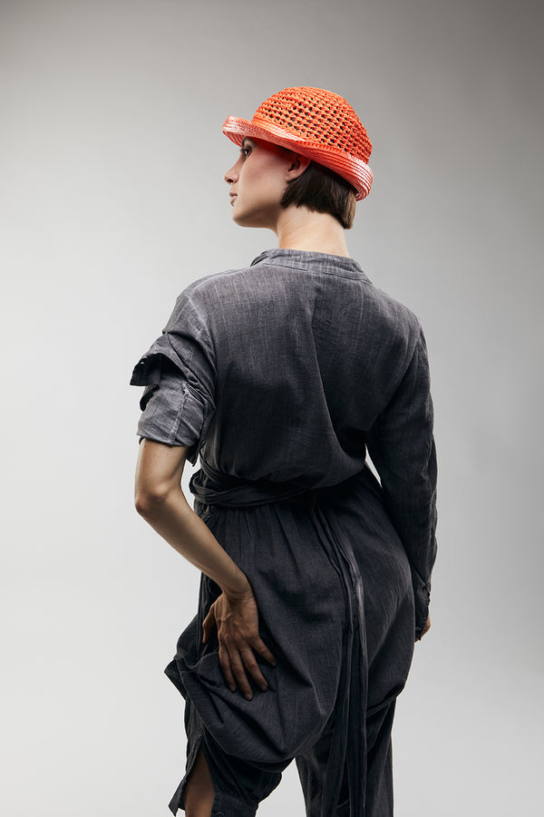 Bucket Hat aus Baumwolle und Lackborte in Orange – Ansicht 2