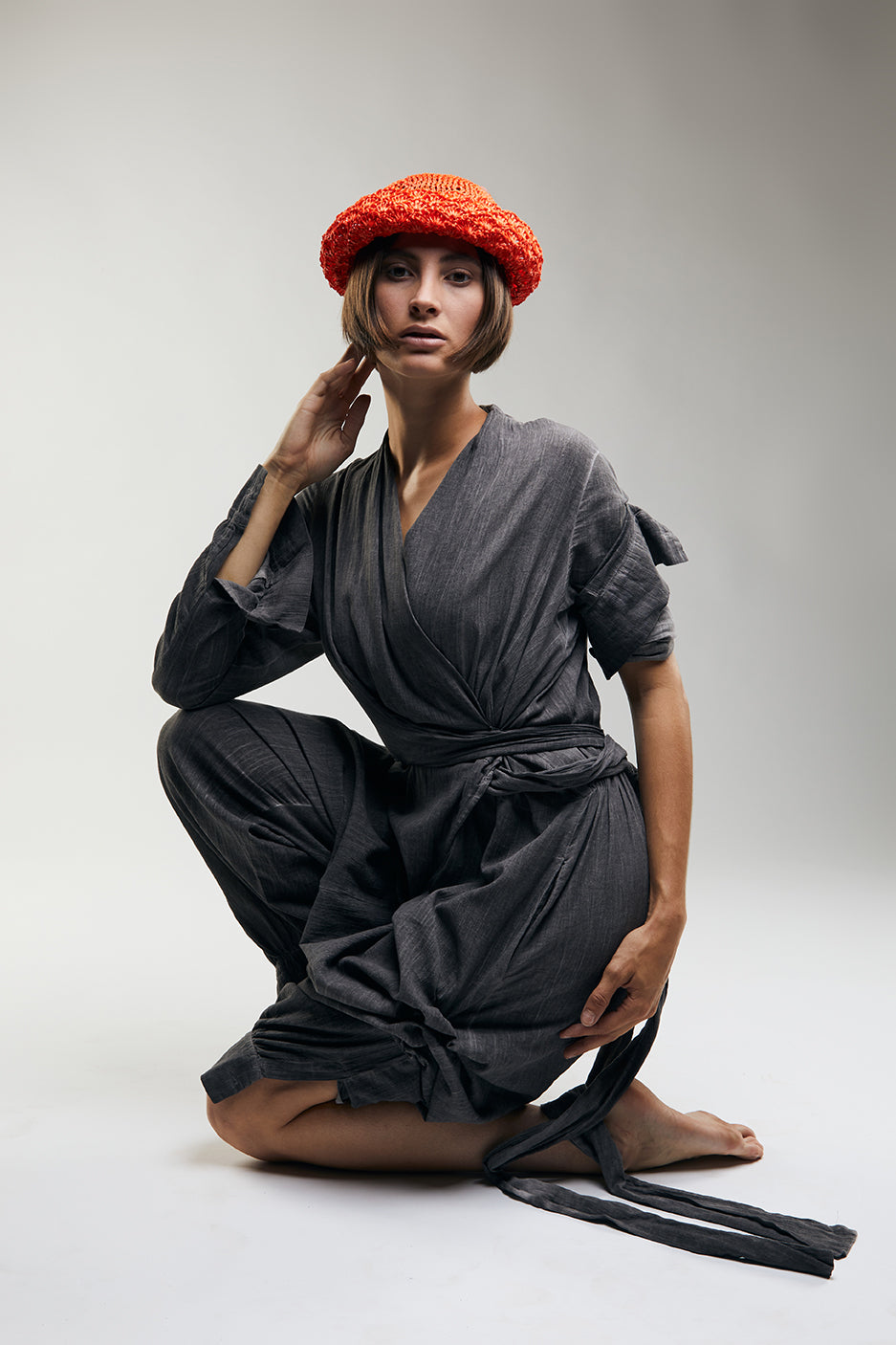 Bucket Hat aus Viskosebast in Orange – Ansicht 2