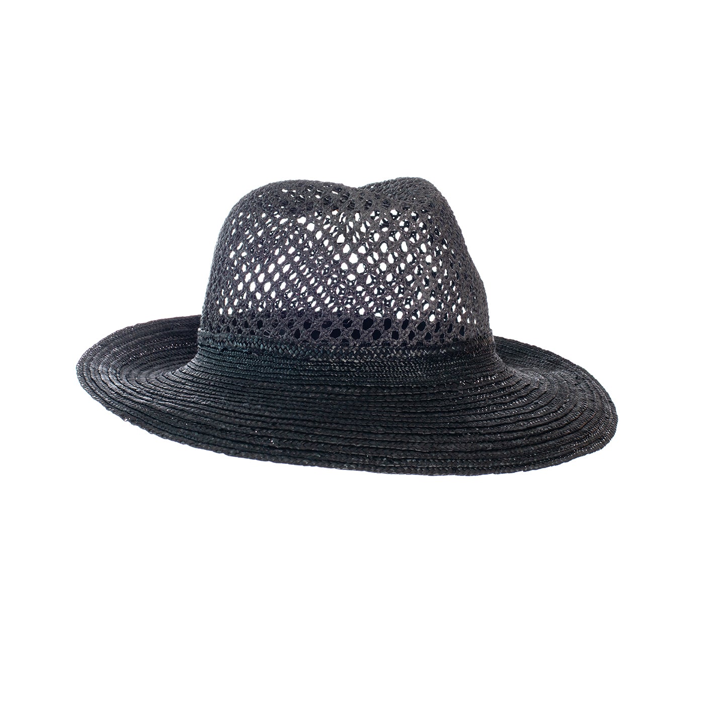 Fedora aus gelochtem Paper und Weizenstroh in Schwarz
