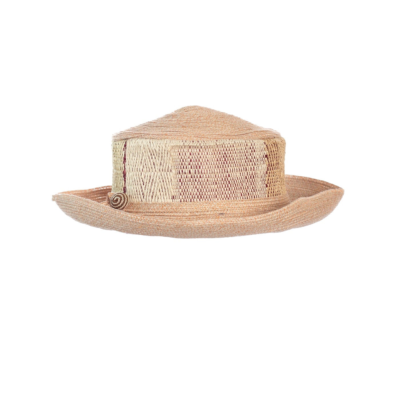 Fedora aus Baumwollborte und handgewebten Band in Orange und Beige