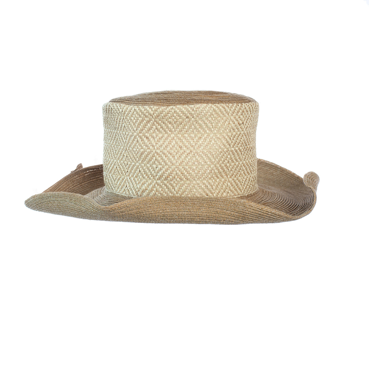 Sombrero mit handgewebten Band kombiniert mit einer Baumwollborte in Braun und Beige