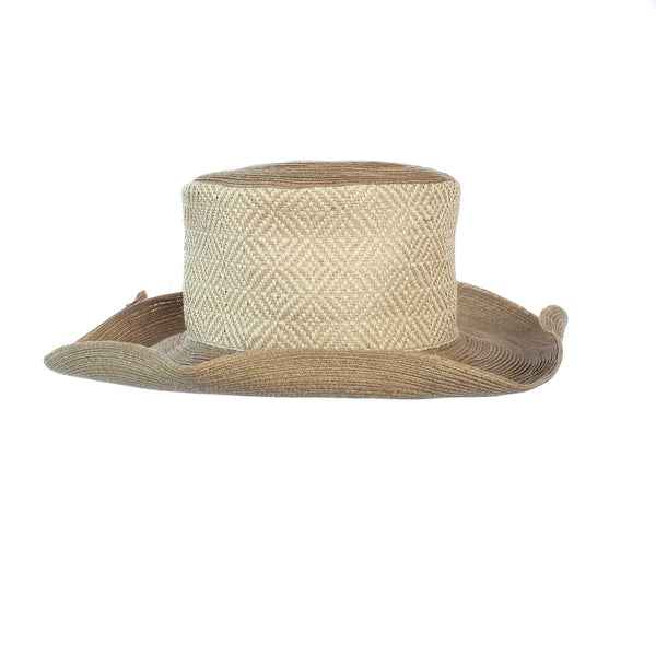 Sombrero mit handgewebten Band kombiniert mit einer Baumwollborte in Braun und Beige