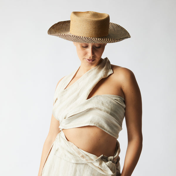 Sombrero aus Baumwollborte und Gemusterten Panmastrohin Beige und Braun – Ansicht 2