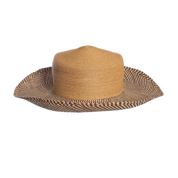 Sombrero aus Baumwollborte und Gemusterten Panmastrohin Beige und Braun