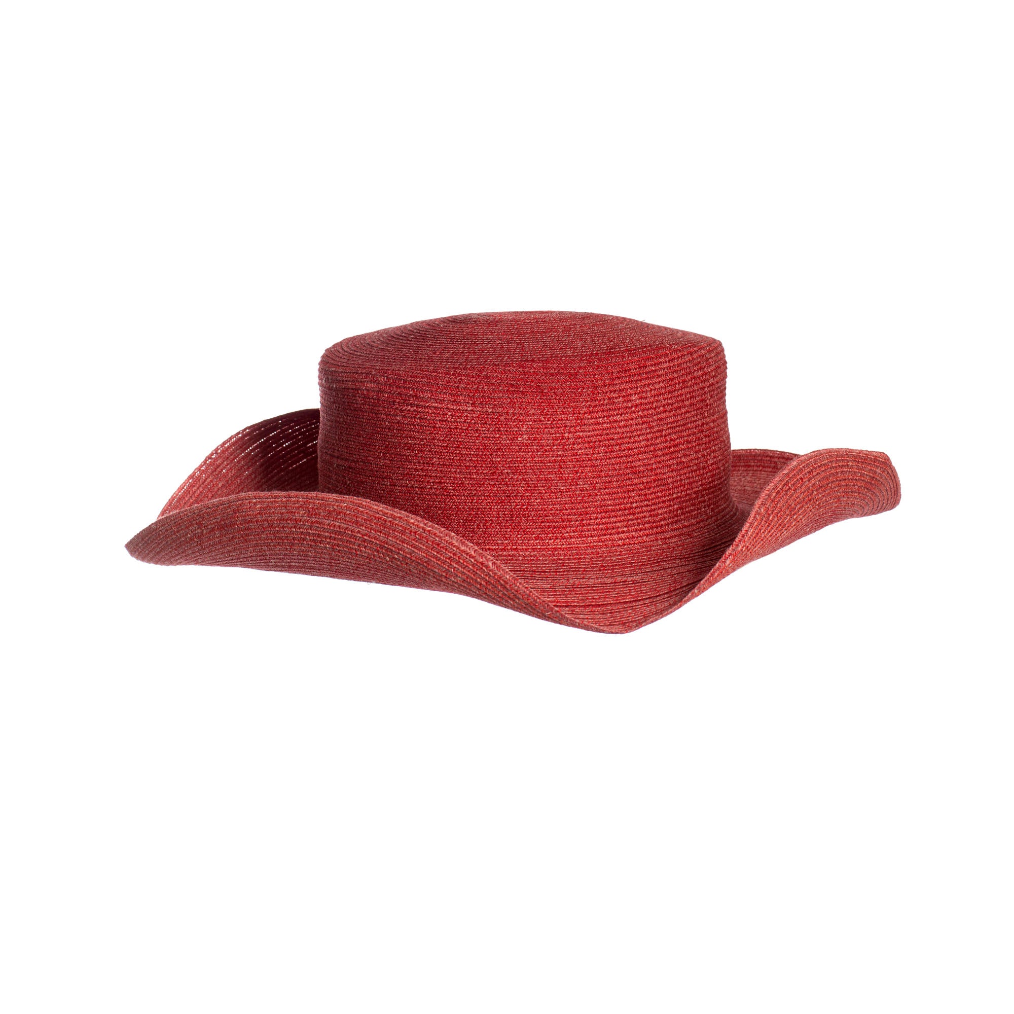 Fedora aus baumwollborte mit welliger Krempe in Rot