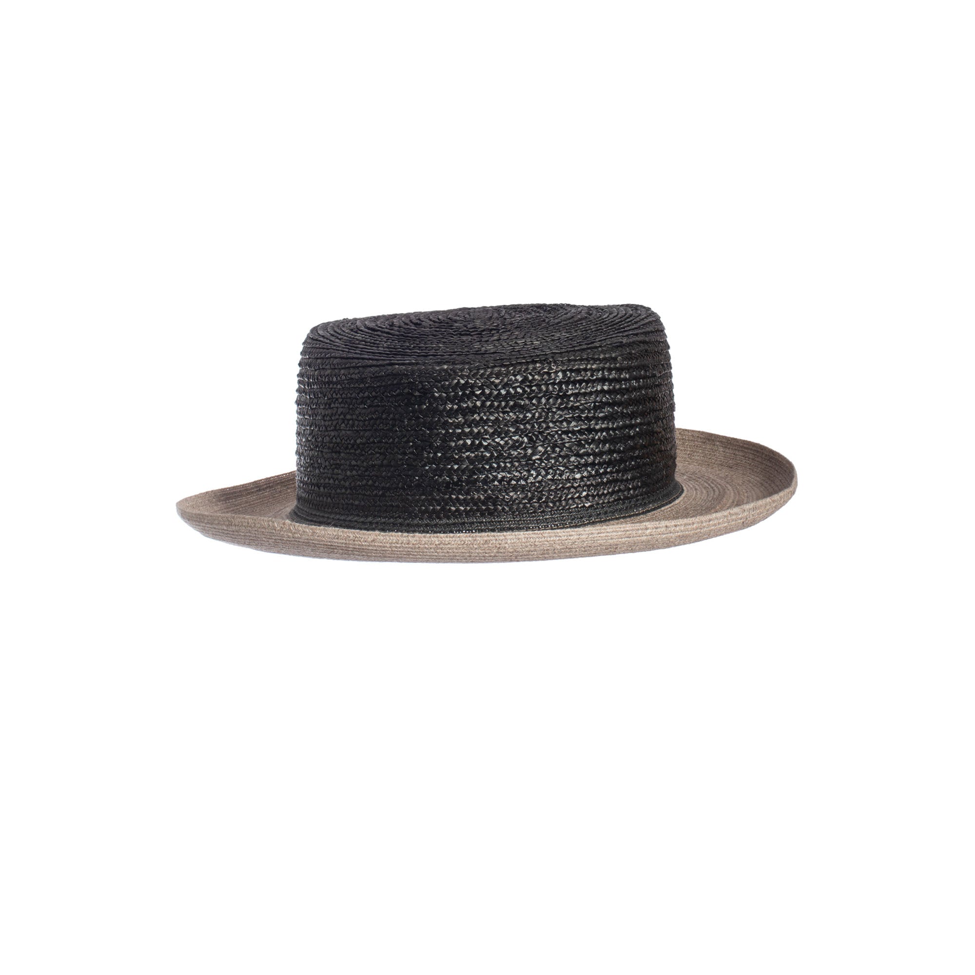 Pork Pie aus Strohborteund Baumwollborte in Schwarz, Beige